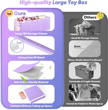 Mabahoo Extra Large Toy Box, Toy Chest for Kids Boys Girls, Collapsible Sturdy Storage Organizer with Mesh Pockets, 40"x14"x16" Kids Box Bins Baskets for Nursery, Playroom, Purple