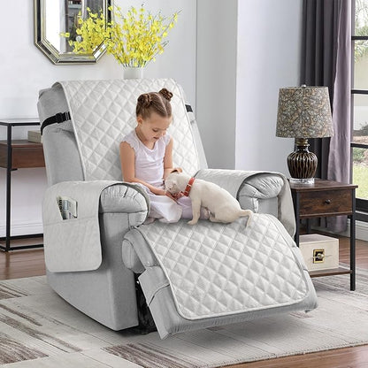 TAOCOCO Waterproof Recliner Chair Covers with Leg Strap 1 Piece Recliner Covers for Recliner Chair for Pets Kids, Washable Reclining Chair Cover Furniture Protector with Straps (23'' Small, Off White)