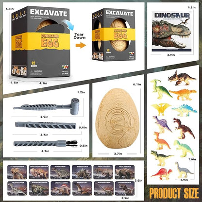 Jumbo Dino Egg Dig Kit - 12 Dinosaurs Excavation Kit, Dinosaur Toys for Kids 5-7, Fossil Dino Toys Dig Kits for Dinosaur Collection, Dinosaur Toys Gifts for Boys Girls 6 and up Year Old Birthday Gift