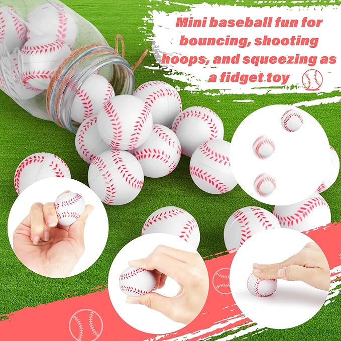 Hxezoc 20 Pieces Mini Baseball Stress Balls Baseball Party Favors Foam Sports Balls Small Squeeze Anxiety Bulk Toy Ball for Kids Birthday Party, School Reward Carnival Party Supplies