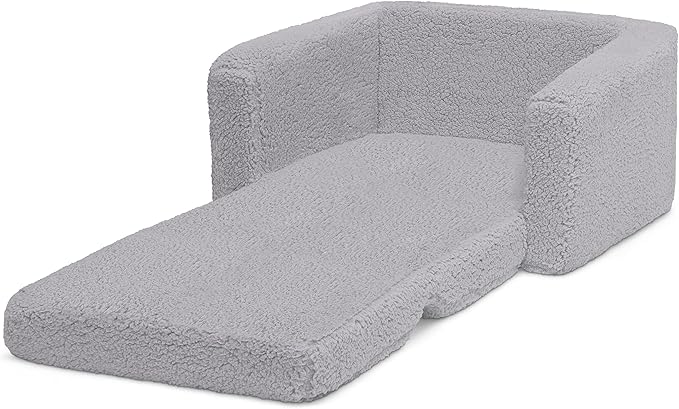 Delta Children Cozee Flip-Out Sherpa 2-in-1 Convertible Chair to Lounger for Kids, Grey