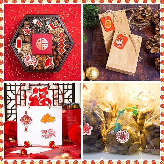 JULBEAR 300pcs Chinese New Year Foam Stickers 2026 Year Candy Sticker Chocolate Labels Sticker for Chinese New Year Spring Festival Decoration Party Favor Gift Card Supplies