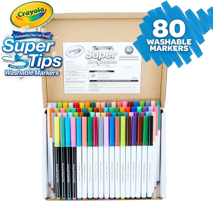 Crayola Supertips Washable Markers (80ct), Bulk Teacher Supplies for Classrooms, Kids Markers for Back to School, Ages 3+ [Amazon Exclusive]