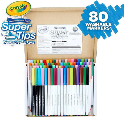 Crayola Supertips Washable Markers (80ct), Bulk Teacher Supplies for Classrooms, Kids Markers for Back to School, Ages 3+ [Amazon Exclusive]