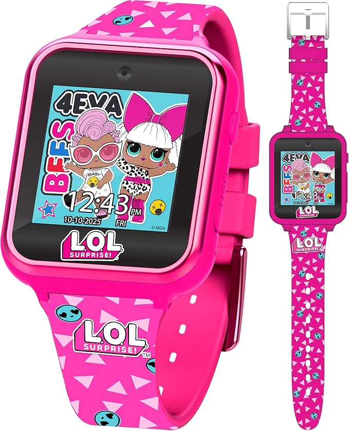 LOL Surprise Touchscreen Exclusive Pink Smartwatch for Kids – Engaging Educational Games, Step Counter, Camera, Alarm & More – Fun & Interactive Timepiece (LOL4264AZ)