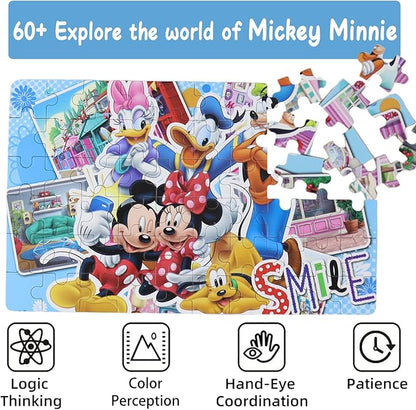 Minnie Mickey Puzzles for Kids Ages 4-8 60 Pieces Puzzles for Kids Ages 3-5 Mickey Mouse Puzzles for Girls and Boys Toys Jigsaw Puzzles in a Metal Box Educational Puzzles (Minnie Mickey 0687)