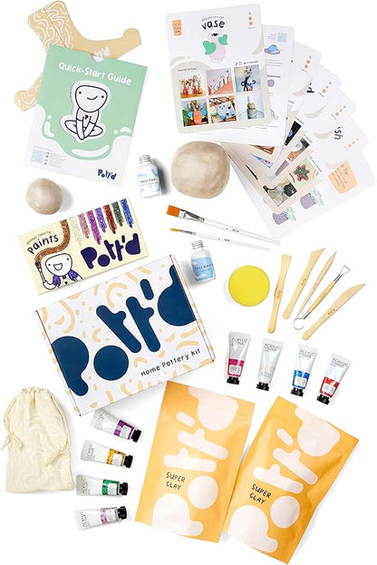Pott'd Air Dry Clay for Adults. Beginners Home Pottery Kit for Adults. DIY Crafts Includes: Air-Dry Clay, Tools, Paints, Brushes, Sealant, Guides