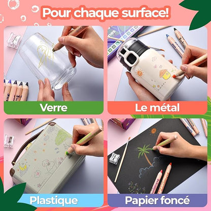 Gecko 3-in-1 Kids' Pencil Set | 48 Coloring Pencils with 2 Brushes, Sharpener, and Book for Ages 3 and Up | Ideal for Drawing, Pencil-Crayons, and Sets for Children