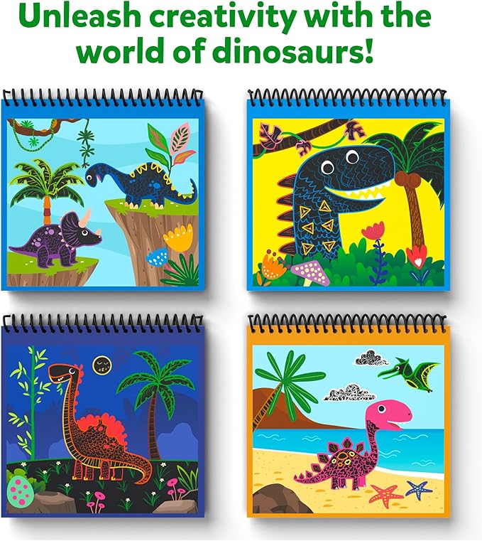 Skillmatics Magical Scratch Art Book for Kids - Dinosaurs, Craft Kits & Supplies, DIY Activity & Stickers, Gifts for Toddlers, Girls & Boys Ages 3, 4, 5, 6, 7, 8, Travel Toys