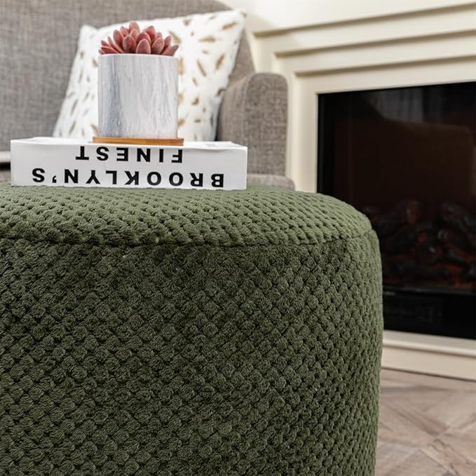 Asuprui Pouf Ottoman Stuffed Stuffed Ottoman Foot Rest Soft Plush Fiber Foot Stool 20x20x12 Inches Fuzzy Chair Floor Pouf Chair Foot Rest with Storage for Living Room Bedroom Green Pouf with Filler