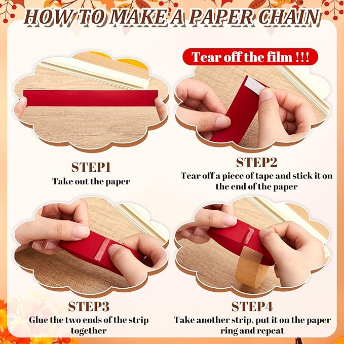 Lincia 600 Sheet Paper Chain Garland Strips 1x8 Inch with Double Sided Tape, DIY Construction Paper Chains for Birthday Wedding Holiday Party Decorations, Crafts Supplies (Warm Color)