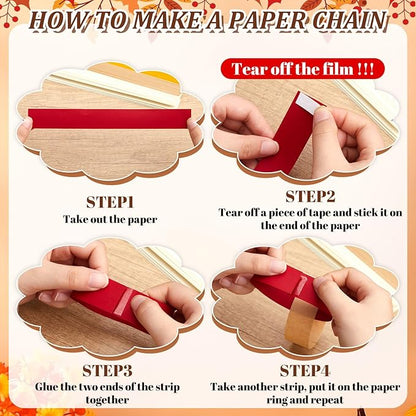 Lincia 600 Sheet Paper Chain Garland Strips 1x8 Inch with Double Sided Tape, DIY Construction Paper Chains for Birthday Wedding Holiday Party Decorations, Crafts Supplies (Warm Color)
