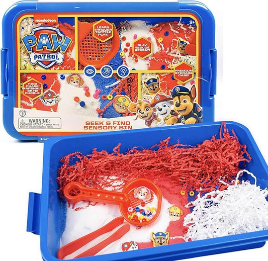 Official Paw Patrol Seek & Find Sensory Bin, Ready-to-Use Sensory Toys, Sensory Bin for Kids with Lid, Play Sand, Scoops & Tongs, Paw Patrol Toys, Sensory Toys for Toddlers 3-4