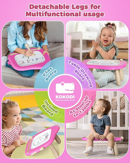 KOKODI Toys Gifts for 1 2 3 Years Old Girl, Sturdy Magnetic Drawing Board Sketch Doodle Pad, Educational Learning Birthday Easter Gifts Basket Stuffers for Kids Toddler - Left Hands Friendly (Rose)