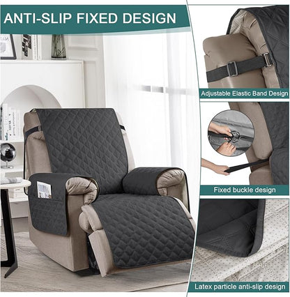 Ruaozz 100% Waterproof Recliner Chair Cover Non-Slip Oversized Reclining Cover for Large Recliner Chair Washable Chair Seat Cover with Elastic Straps for Kids, Dogs, Pets (Charcoal Grey, 28'')