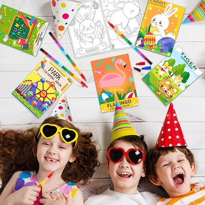 20 Pack Coloring Books for Kids with 20 Stacking Crayons Set Mini Coloring Books Bulk for Kids Ages 2-4-8-12 Small Activity Books For Birthday Party Favors Gifts Goodie Bags Stuffers Classroom