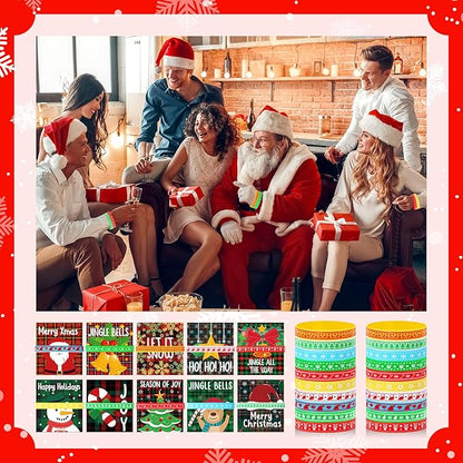 100 Set Christmas Silicone Bracelets with Christmas Tags Xmas Rubber Wristbands for Kids Adult Christmas Party Favors Bracelets Silicone Wristband Christmas Birthday Decoration Gift Supplies
