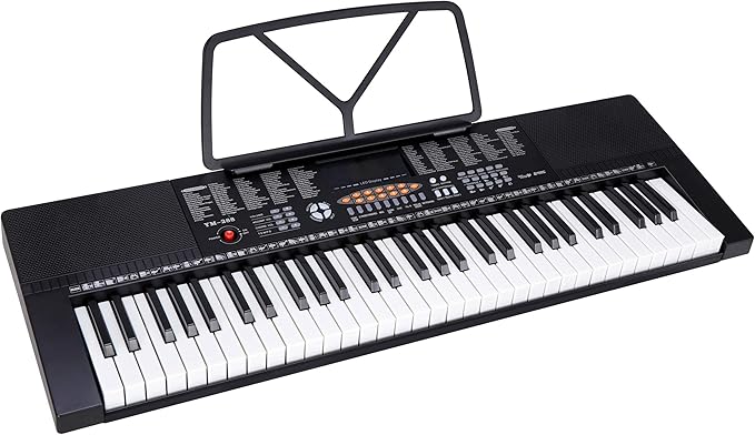 Saturnpower 61-Key Portable Electronic Keyboard Piano with Built In Speakers, Headphones, Microphone, Dual Power Supply, Piano Stand, Music Sheet Stand and Stool for Beginner (Kid & Adult) Black