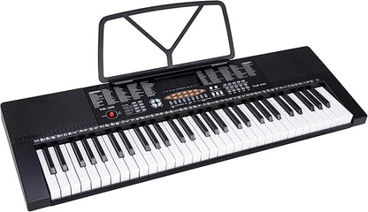 Saturnpower 61-Key Portable Electronic Keyboard Piano with Built In Speakers, Headphones, Microphone, Dual Power Supply, Piano Stand, Music Sheet Stand and Stool for Beginner (Kid & Adult) Black