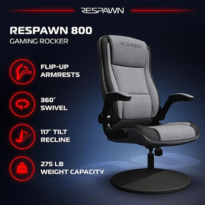 RESPAWN 800 Gaming Chair Floor, Swivel Rocker Gaming Chair, High Back Ergonomic Floor Gaming Chair for Kids and Adults, Gaming Recliner, Floor Rocker Chair with Armrests - Grey Fabric