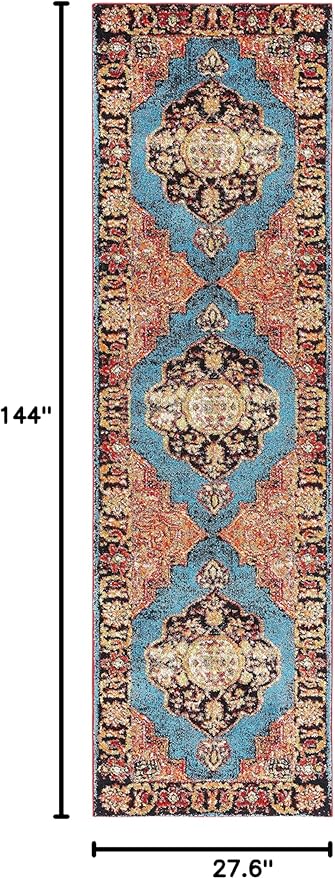 SAFAVIEH Vintage Hamadan Collection Runner Rug - 2'3" x 12', Gold & Light Blue, Traditional Oriental Design, Non-Shedding & Easy Care, Ideal for High Traffic Areas in Living Room, Bedroom (VTH219D)