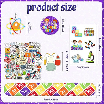 98PCS Science Party Favors Scientist Party Supplies with Science Slap Bracelets Science Stickers Science Badge Scientist Keychains Science Temporary Tattoos for Science Lab Party