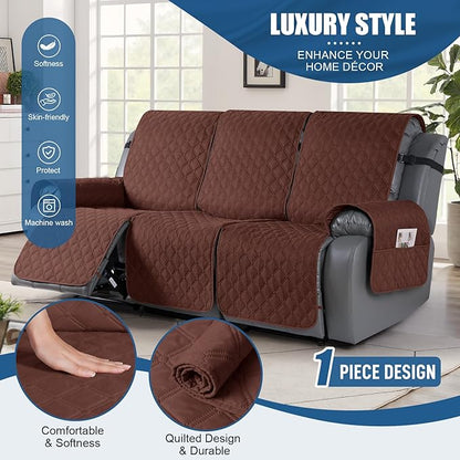 TAOCOCO 100% Waterproof Recliner Covers, Recliner Sofa Covers with Leg Straps, Reversible Recliner Couch Cover for Reclining Chair, Washable Couch Protector for Pets Kids(3 Seater, Coffee)