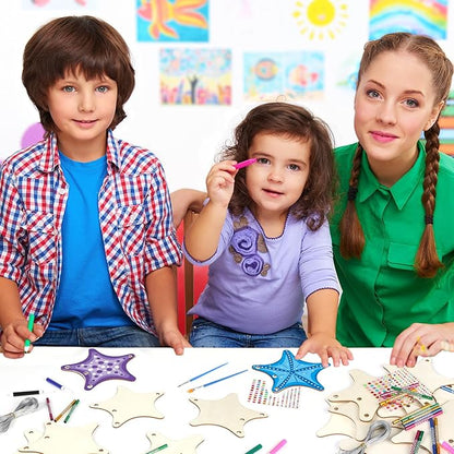 gisgfim 16 Pack Star Wind Chime Kits Star Crafts for Kids Make Your Own Star Wind Chime Wooden DIY Arts and Crafts for Summer Party School Classroom Decorations Supplies Birthday Favors