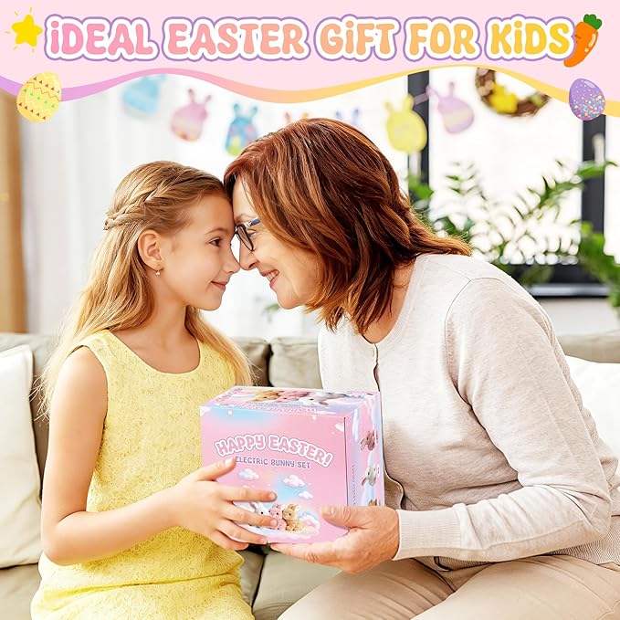Realistic Bunny for Kids - Interactive Hopping Bunny Toy Set with Bunny Ears, Electric Lifelike Robot Rabbit that Move, Walking Barking and Wagging Tail Bunby Stuffed Animal with Sounds, Pink