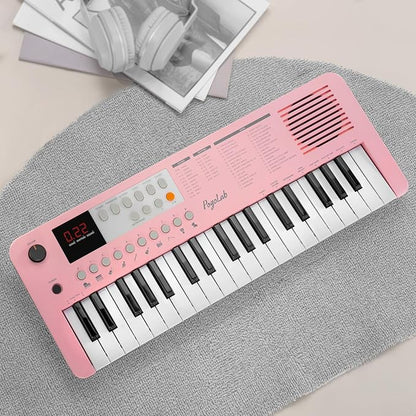 POGOLAB MK1 37 Keys Kids Keyboard Piano, Mini Portable Multi-Function Piano with Excellent Sound Quality, Built-In Speaker & LED Display, Small Electric Music Keyboard Gift for Beginners (Pink)