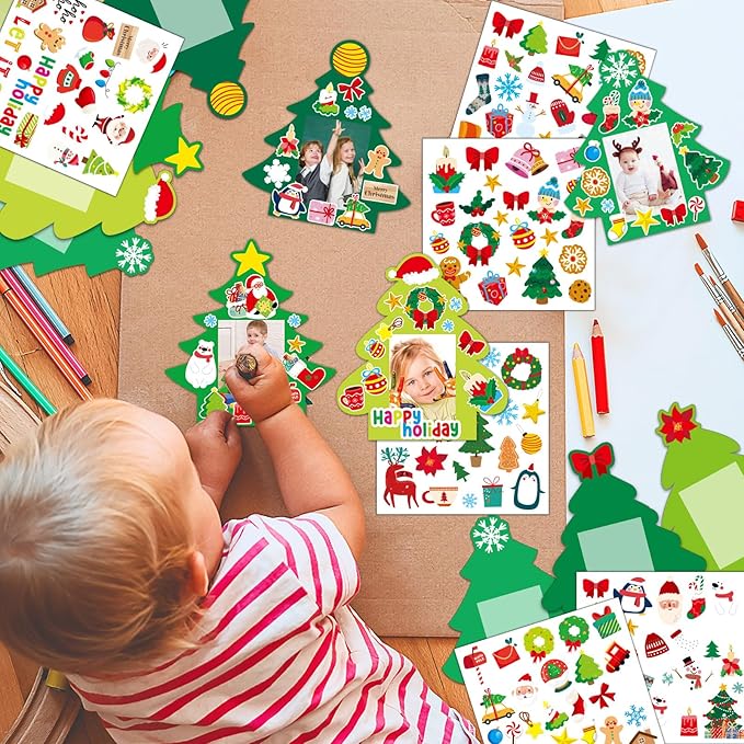 36 Packs Christmas Picture Frame Craft for Kids with Easel?DIY Christmas Tree Paper Art Crafts kit with Stand Holiday Xmas Photo Frames Bulks DIY Game Activity for Kindergarten Preschool Kids