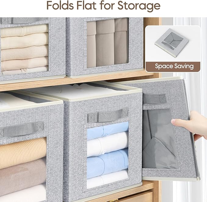 Homsorout Foldable Storage Cubes - Cubby Storage Organizer with Window, Decorative Fabric Bins for Clothes Storage, Closet Organizers for Shelves, 11inch, Set of 8, Light Grey