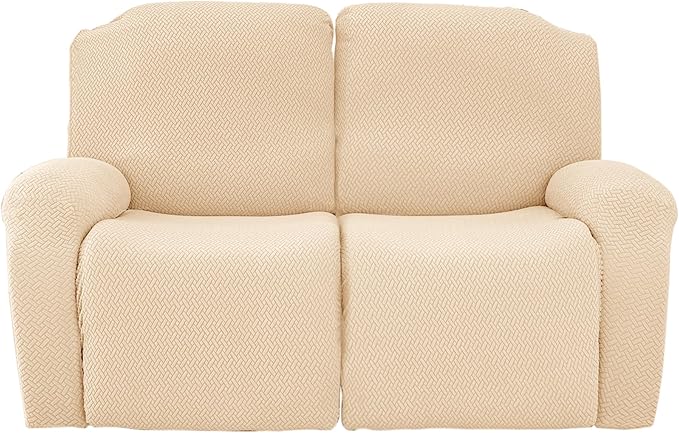 Jin Le 6 Pieces Recliner Cover Stretch Recliner Chair Cover - Reliner, Champagne 2 Seater Recliner Couch Covers Sofa Covers Jacquard Soft Furniture Protector with Elastic Bottom and Ties for Kids/Pets