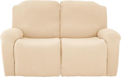 Jin Le 6 Pieces Recliner Cover Stretch Recliner Chair Cover - Reliner, Champagne 2 Seater Recliner Couch Covers Sofa Covers Jacquard Soft Furniture Protector with Elastic Bottom and Ties for Kids/Pets