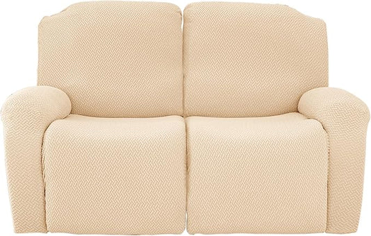 Jin Le 6 Pieces Recliner Cover Stretch Recliner Chair Cover - Reliner, Champagne 2 Seater Recliner Couch Covers Sofa Covers Jacquard Soft Furniture Protector with Elastic Bottom and Ties for Kids/Pets