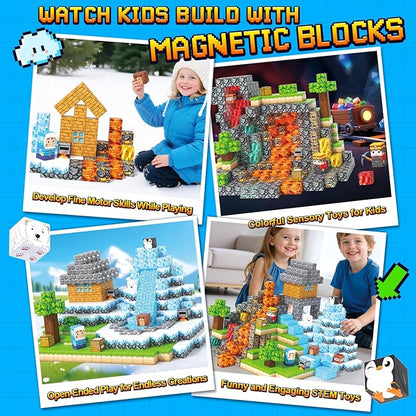 Magnetic Blocks - 200PCS Magnetic Building Blocks Sensory Toys for Kids Ages 3-5 4-8 5-7 8-12, Mine Magnet World Craft Cubes for Kids, STEM Toys Birthday Game Gifts for 3+ Years Old Boys and Girls