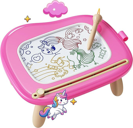 KOKODI Toys Gifts for 1 2 3 Years Old Girl, Sturdy Magnetic Drawing Board Sketch Doodle Pad, Educational Learning Birthday Easter Gifts Basket Stuffers for Kids Toddler - Left Hands Friendly (Rose)