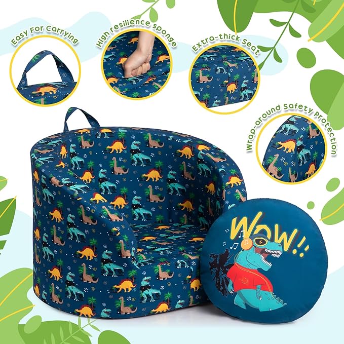 ALIMORDEN Snug-Arch Toddler Couch, Comfy Foam Baby Chair, Ergonomic Toddler Chair with a Snug Embrace Design for Boys and Girls, Dinosaur