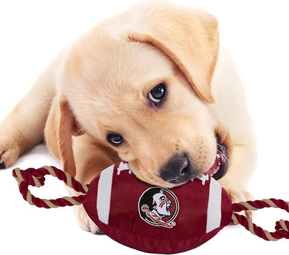 Pets First NCAA Florida State Seminoles Football Dog Toy, Tough Quality Nylon Materials, Strong Pull Ropes, Inner Squeaker, Collegiate Team Color (FSU-3121)