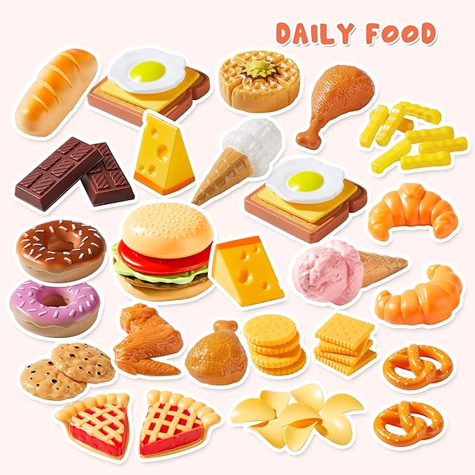 Play Food Set 135 Pieces Play Kitchen Set for Market Educational Pretend Play, Food Playset, Kids Toddlers Toys, Kitchen Accessories Fake Food, Party Favor Christmas Stocking Stuffers