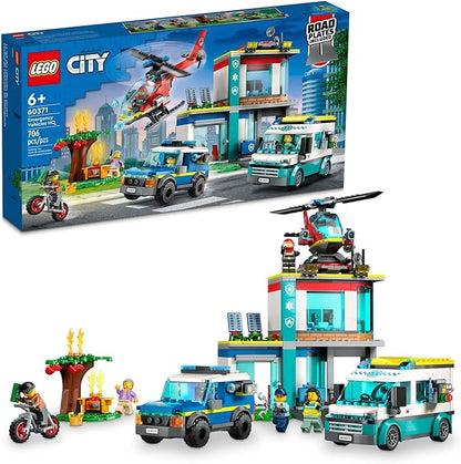 LEGO City Emergency Vehicles HQ 60371, Fire Rescue Helicopter Toy Set, Ambulance, Motorbike and Police Car Toys, Gift for Kids, Boys & Girls Age 6 Plus