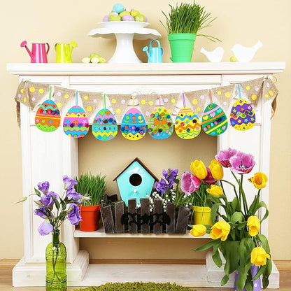 24 Sets Easter Egg Ornaments Decorations DIY 3D Easter Craft Kits Assorted Egg Shaped Foam Cutouts Easter Foam Stickers Pom-poms for Kids Party Favors Easter Spring Classroom Activity Art Project