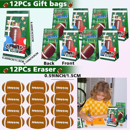 320pcs Football Party Favors with Football Party Bags Football Whistle Mini Foam Football Slap Bracelets Keychains Sticker Tattoo for Party Goodie Bag Fillers Football Party Decorations