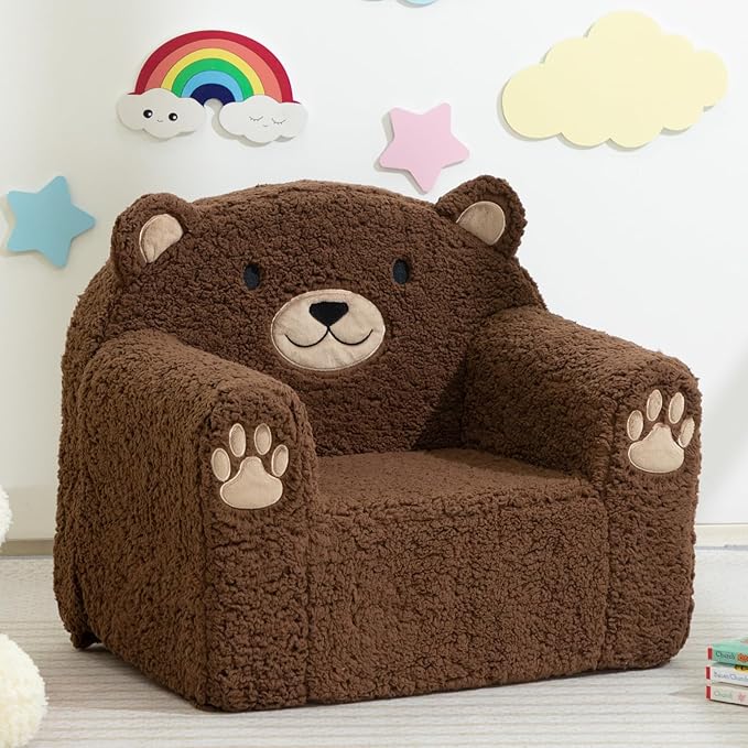 ALIMORDEN Toddler Couch Ultra-Soft Snuggle Chair, Comfy Sherpa Foam Filled Lovely Bear Sofa, Kids Cozy Corner Play Couch for Boys and Girls, Brown