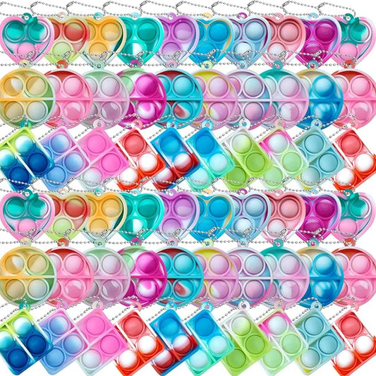 ONKULL Pop Fidget Keychain 60 Pack ,Mini Fidget Toys Bulk ,Sensory Toys for Kids ,Party Favors for Kids 4-8,8-12 Year ,Back to School Gifts for Classroom ,Birthday Goodie Bags Stuffers