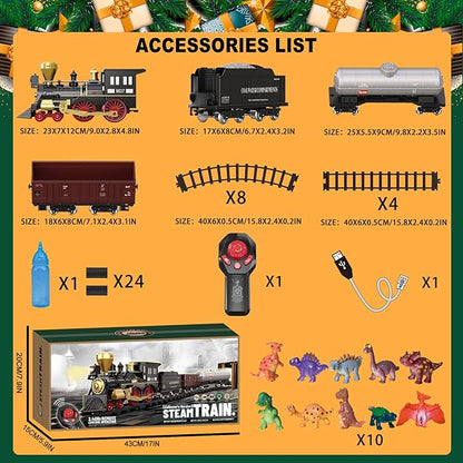 Remote Control Train Set for Kids Electric Steam Engine Locomotive, Oil Tank Train, Cargo Cars & Tracks, Realistic Smoke,Sounds & Lights, Rechargeable Birthday Gifts for Boys Girls 3 4 5 6 7+ … …