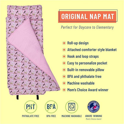 Wildkin Original Nap Mat with Reusable Pillow for Boys & Girls, Perfect for Elementary Daycare Sleepovers, Features Hook & Loop Fastener, Cotton Blend Materials Nap Mat for Kids
