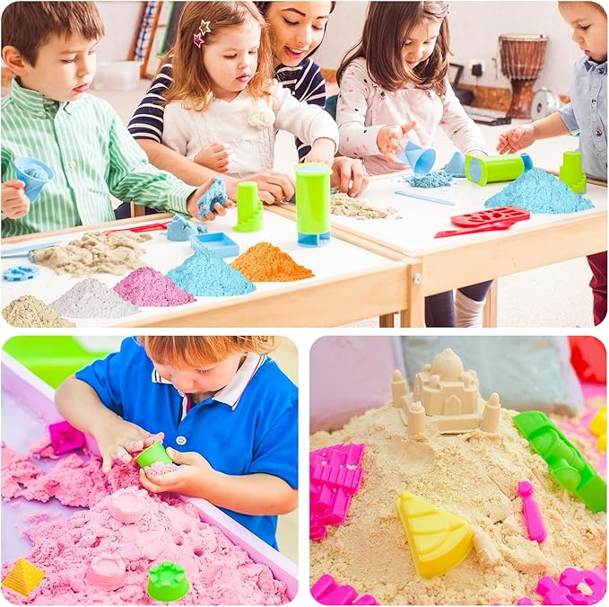 11 Lbs Moldable Self-Sticking Sand, Never Dries Out-Fun for 3 Years and up Kids Bulk Refill for Sensory Sand Box Toys, Ideal for Shaping, Squeezing, Scooping and Rolling (5 Light Colors)