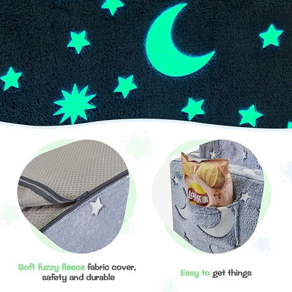 Toddler Couch, Toddler Chair Folding, Kids Couch 2 in 1, Kids Sofa for Playroom-Extra Soft 2 Seats, Glow in The Dark Open Couch, Gifts for Kids, Sleeper for Girls Boys, Grey Green