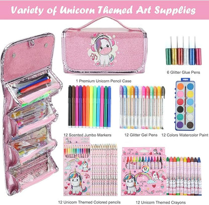 Fruit Scented Markers Set 56 Pcs with Unicorn Pencil Case, Gifts for Girls Ages 4-6-8, Supplies for Kids Art and Craft Coloring